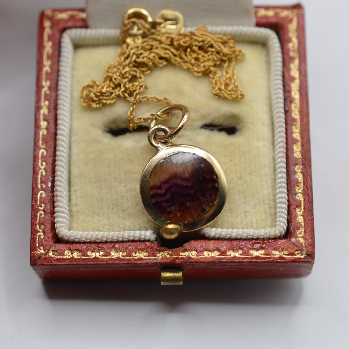 1990s 9ct Gold Blue John Pendant Necklace