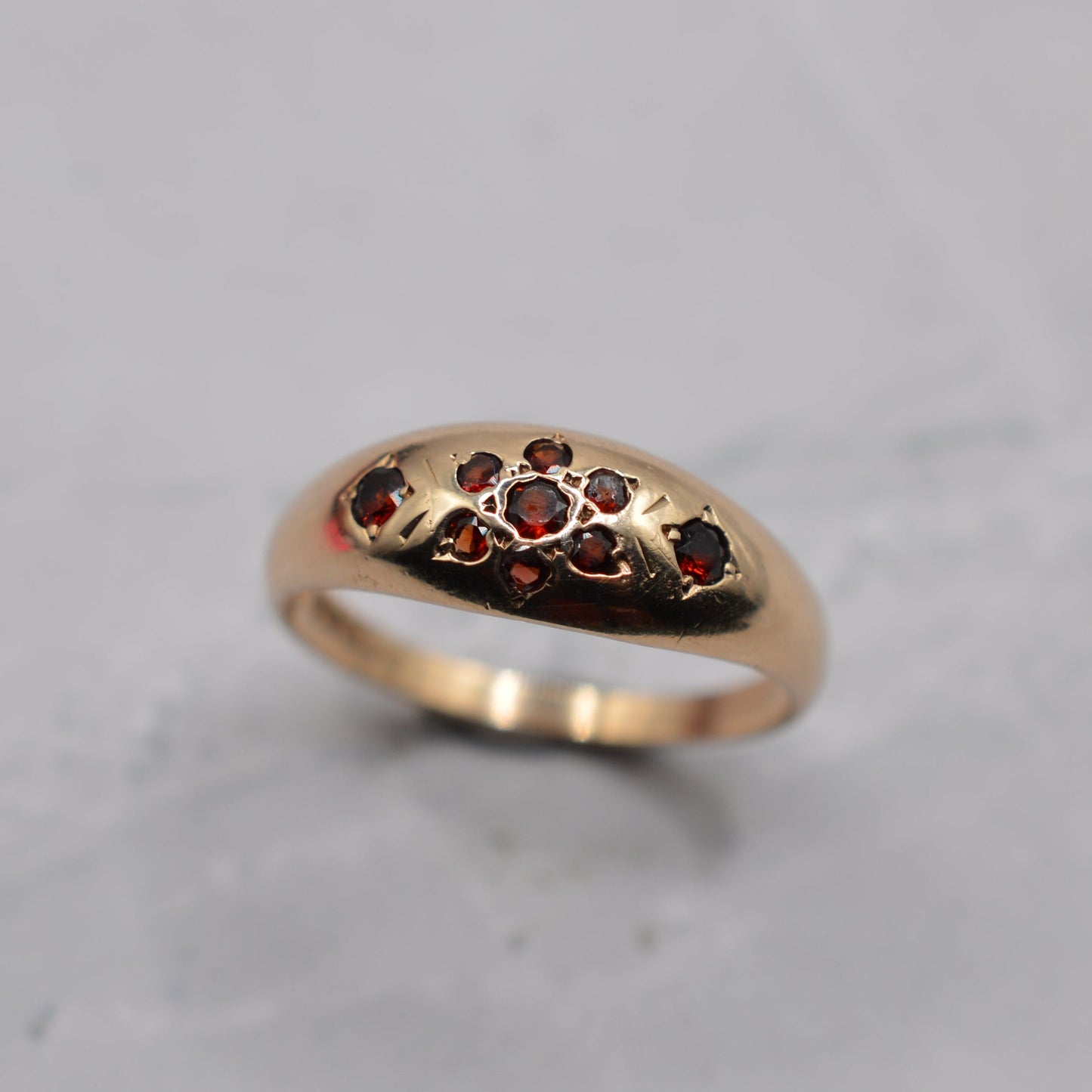 9ct Gold Garnet Floral Dome Ring