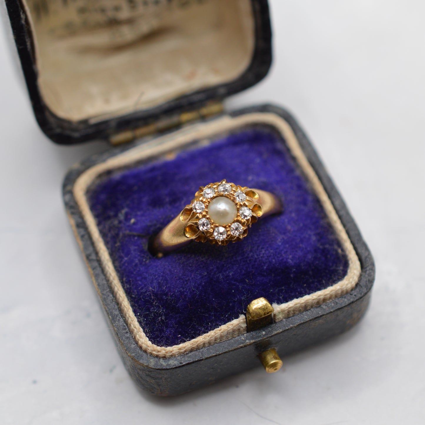 Antique Victorian 18ct Gold Pearl & Diamond Cluster Ring