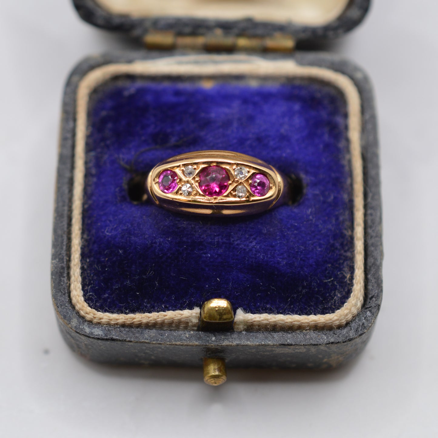 Antique 1910s 18ct Gold Ruby & Diamond Seven-Stone Ring