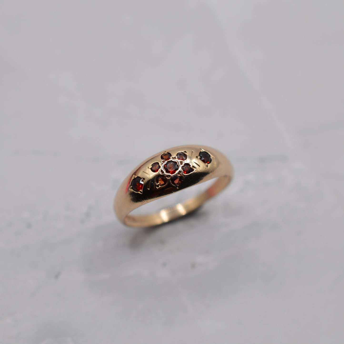 9ct Gold Garnet Floral Dome Ring