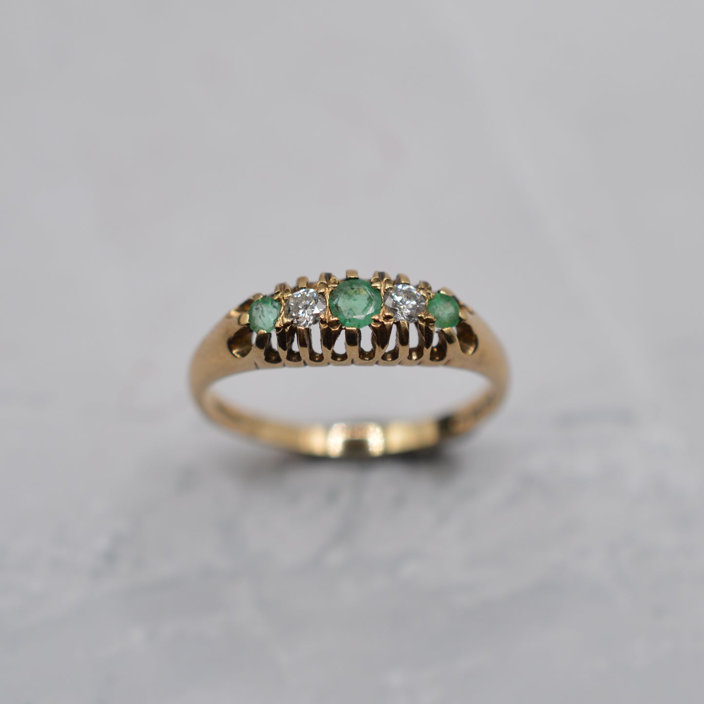 1980s Vintage 9ct Gold Emerald & Diamond Five-Stone Ring