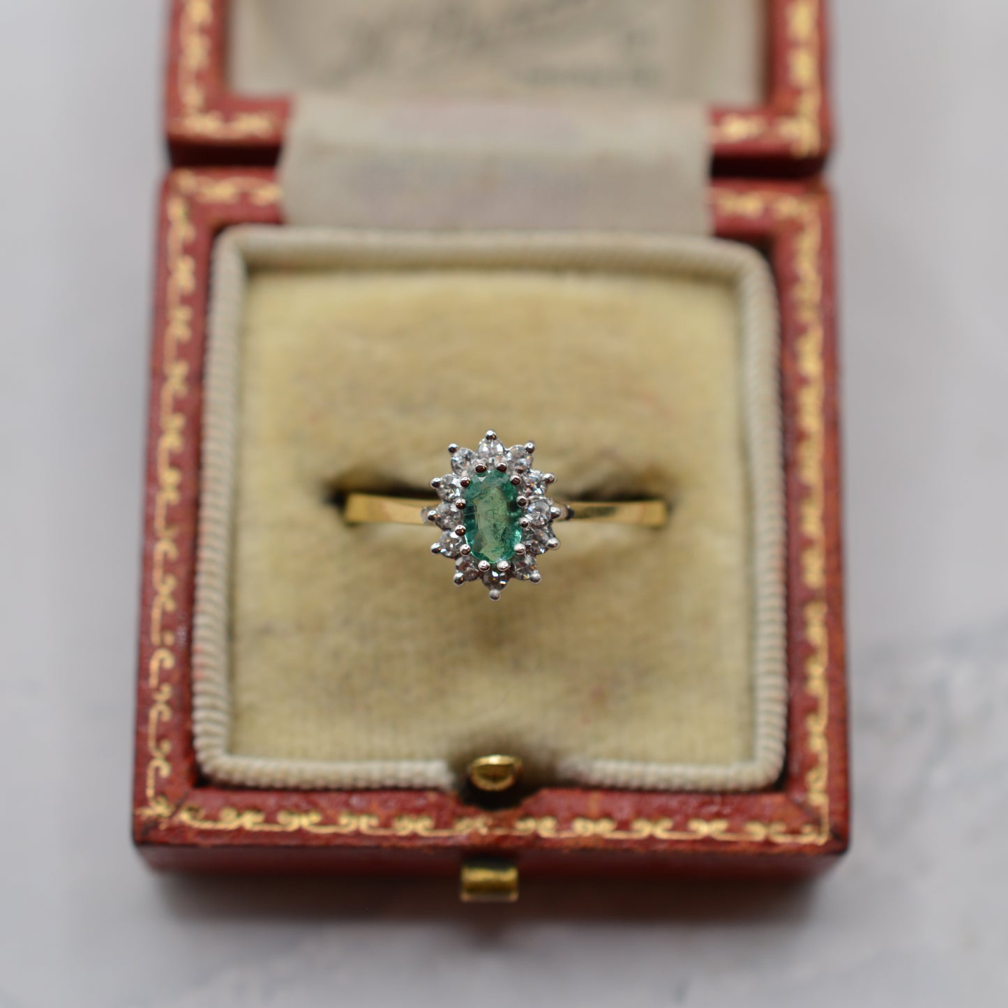 1980s 18ct Gold Emerald & Diamond Cluster Ring