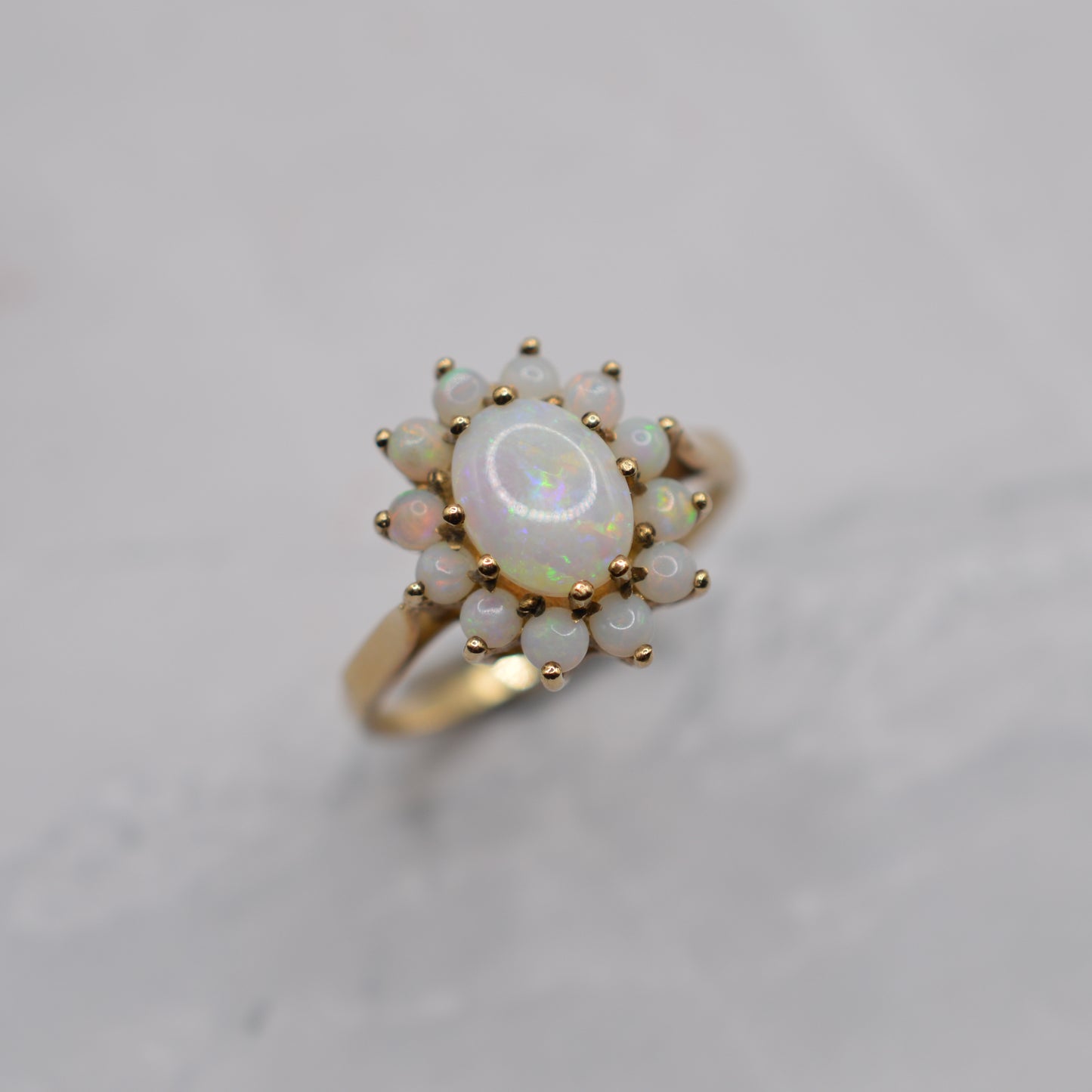 1980s Vintage 9ct Gold Opal Cluster Ring