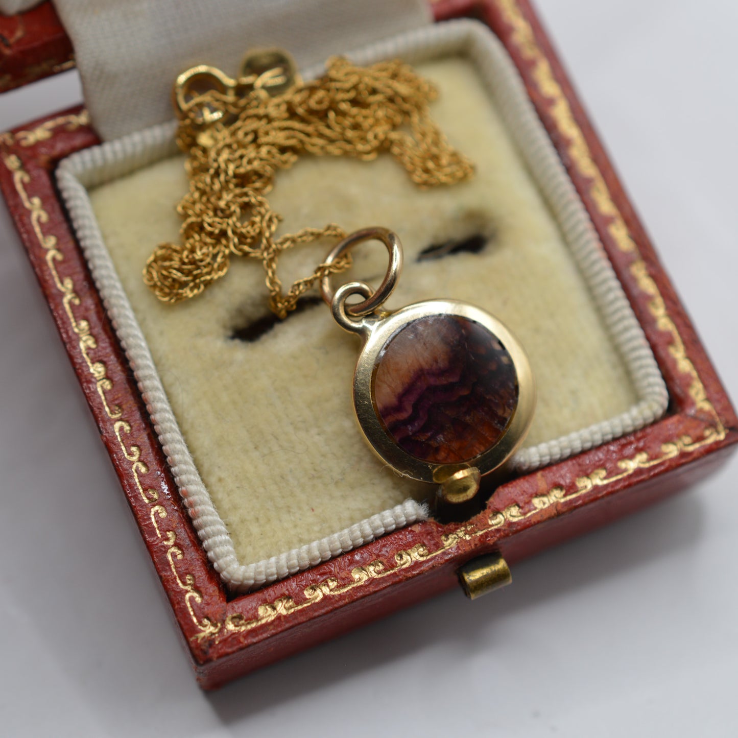 1990s 9ct Gold Blue John Pendant Necklace