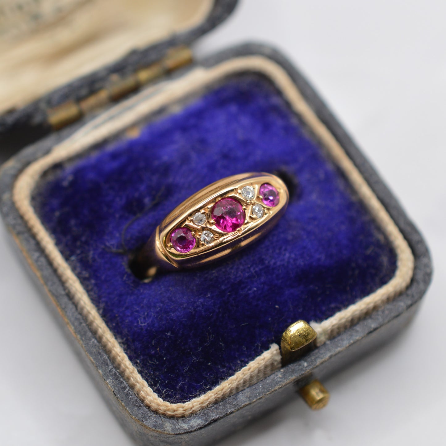 Antique 1910s 18ct Gold Ruby & Diamond Seven-Stone Ring