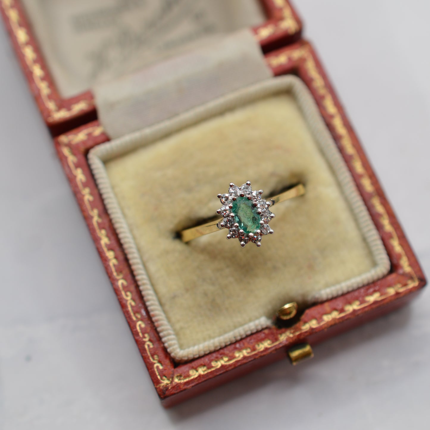 1980s 18ct Gold Emerald & Diamond Cluster Ring