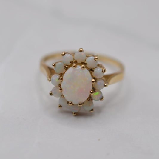 1980s Vintage 9ct Gold Opal Cluster Ring