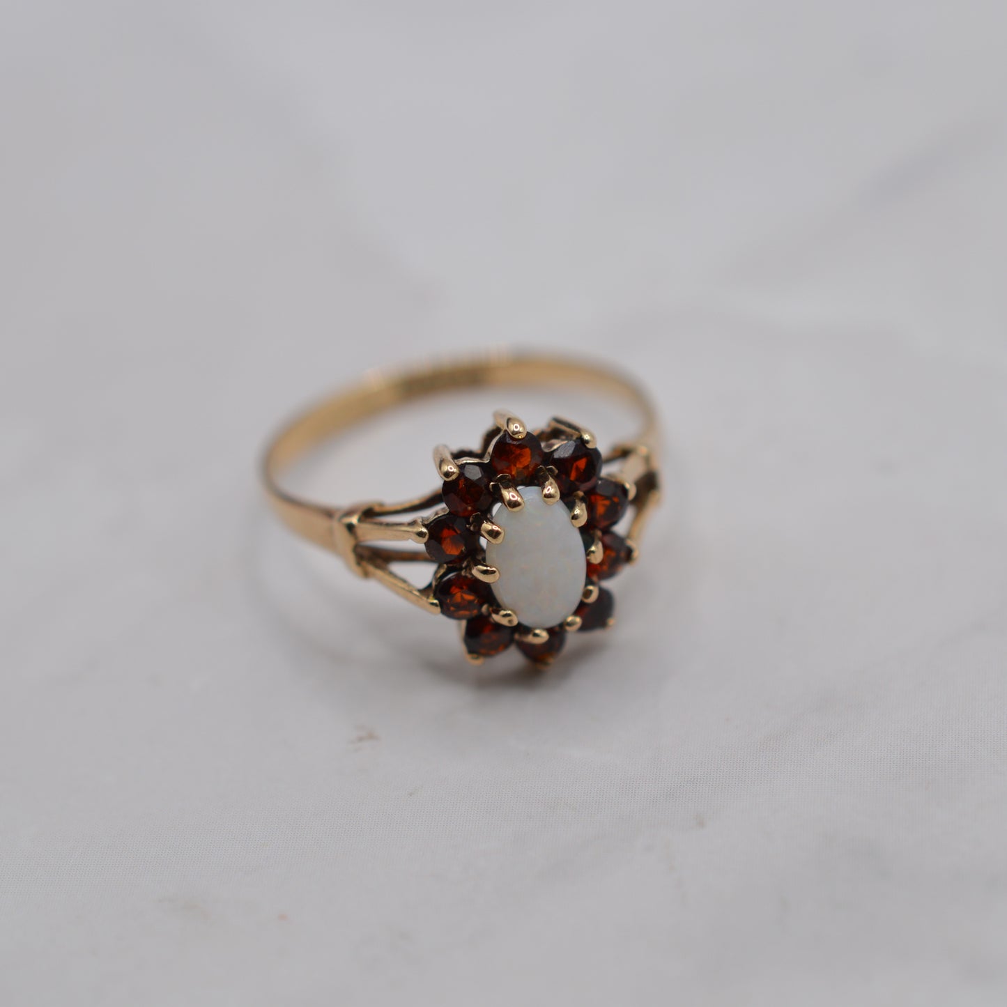 1980s Vintage 9ct Gold Opal & Garnet Cluster Ring