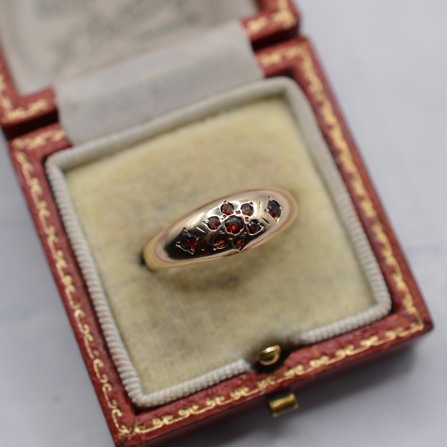 9ct Gold Garnet Floral Dome Ring