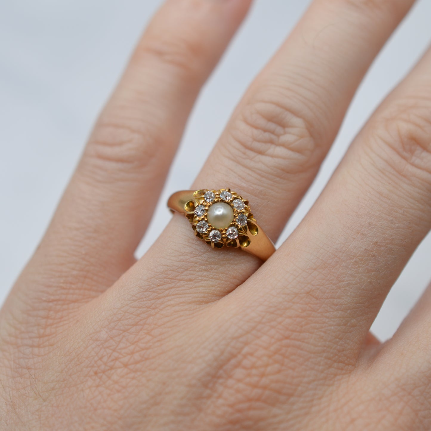 Antique Victorian 18ct Gold Pearl & Diamond Cluster Ring
