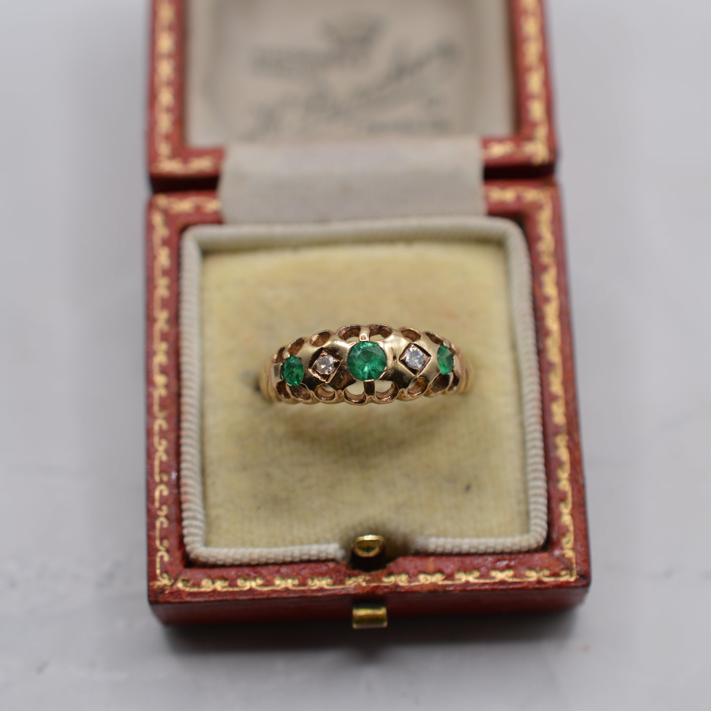 1980s 9ct Gold Emerald & Diamond Ring