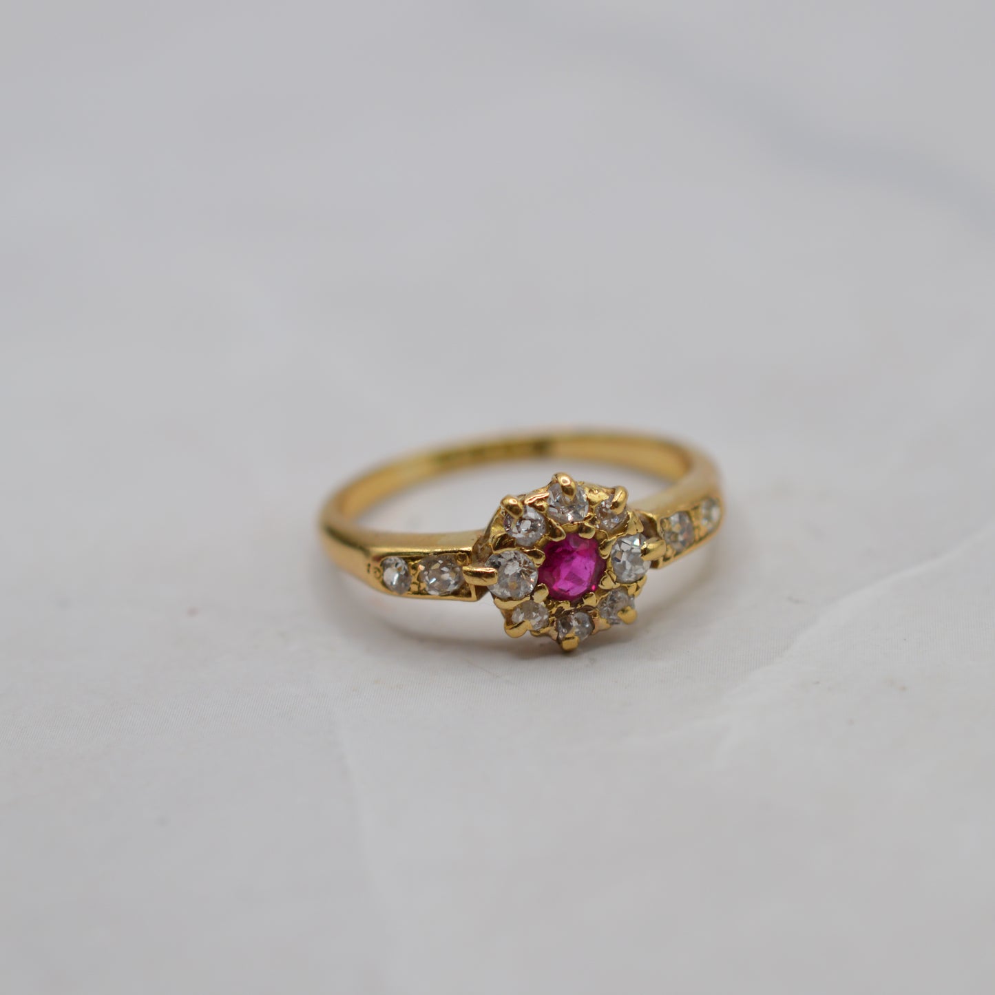 Antique 1912 18ct Gold Ruby & Diamond Cluster Ring