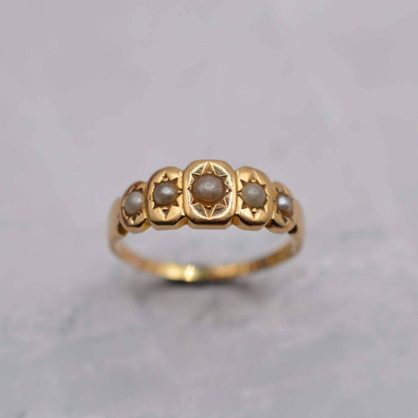 Antique Victorian 15ct Gold Pearl Five-Stone Ring
