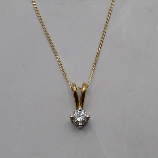 Y2K 18ct Gold Diamond Solitaire Pendant Necklace (16”)