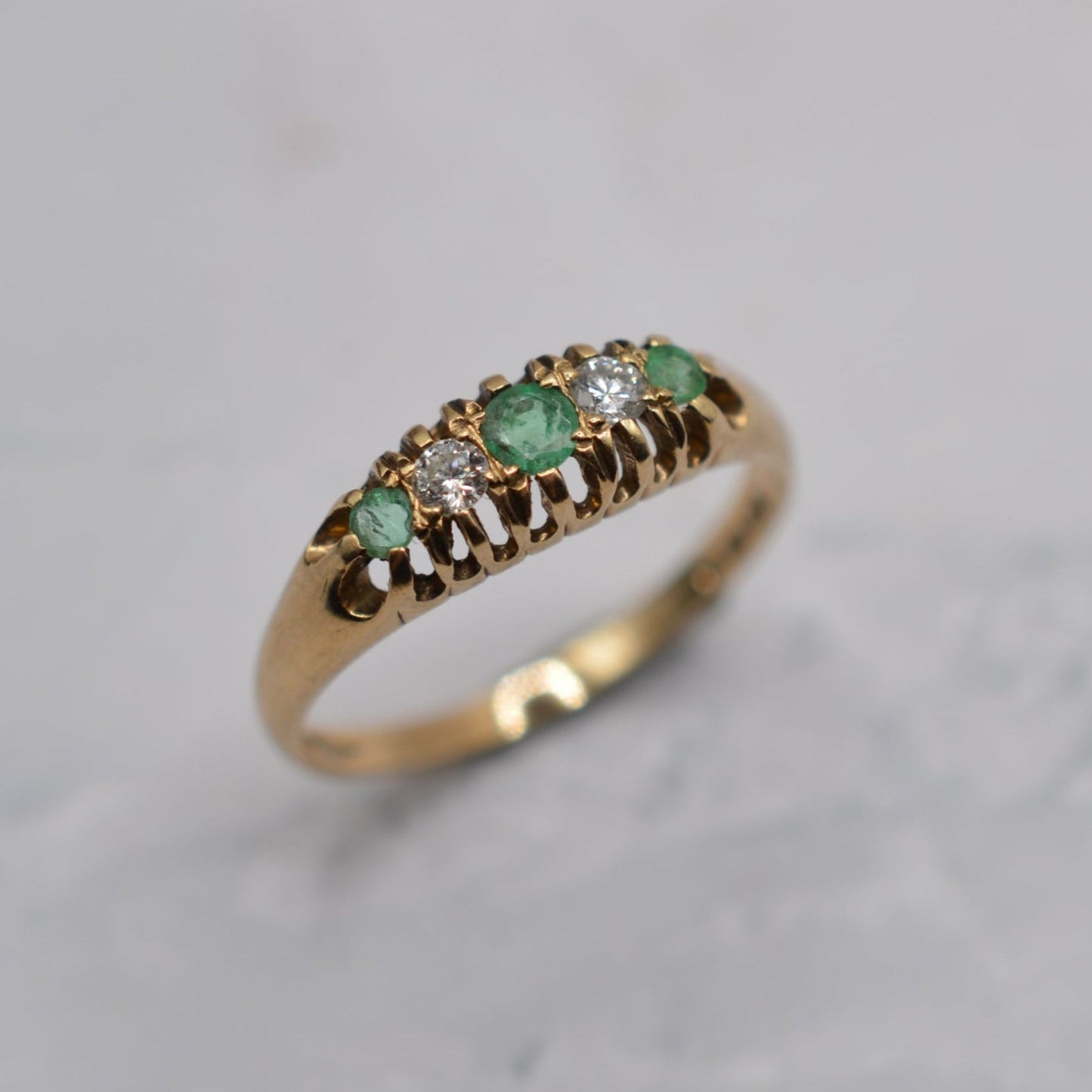 1980s Vintage 9ct Gold Emerald & Diamond Five-Stone Ring
