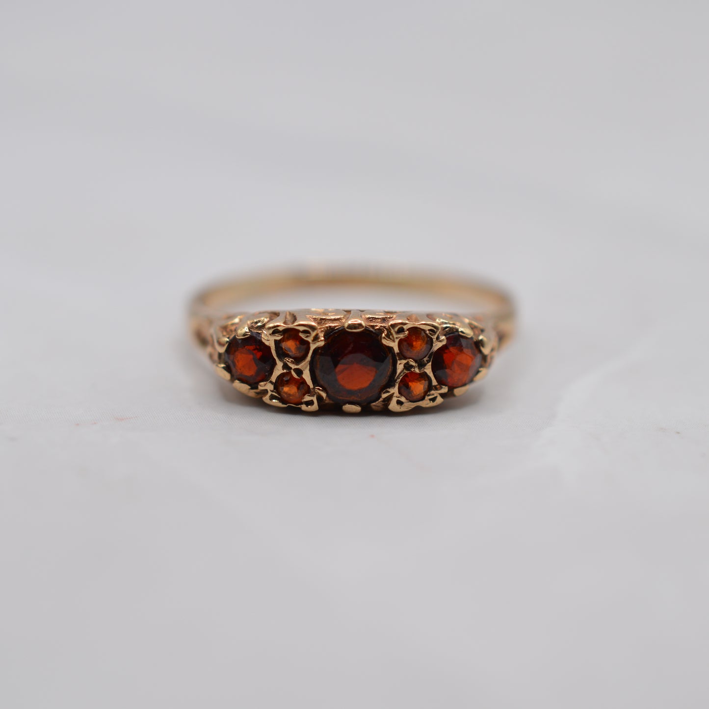 1970s Vintage 9ct Gold Garnet Seven-Stone Ring