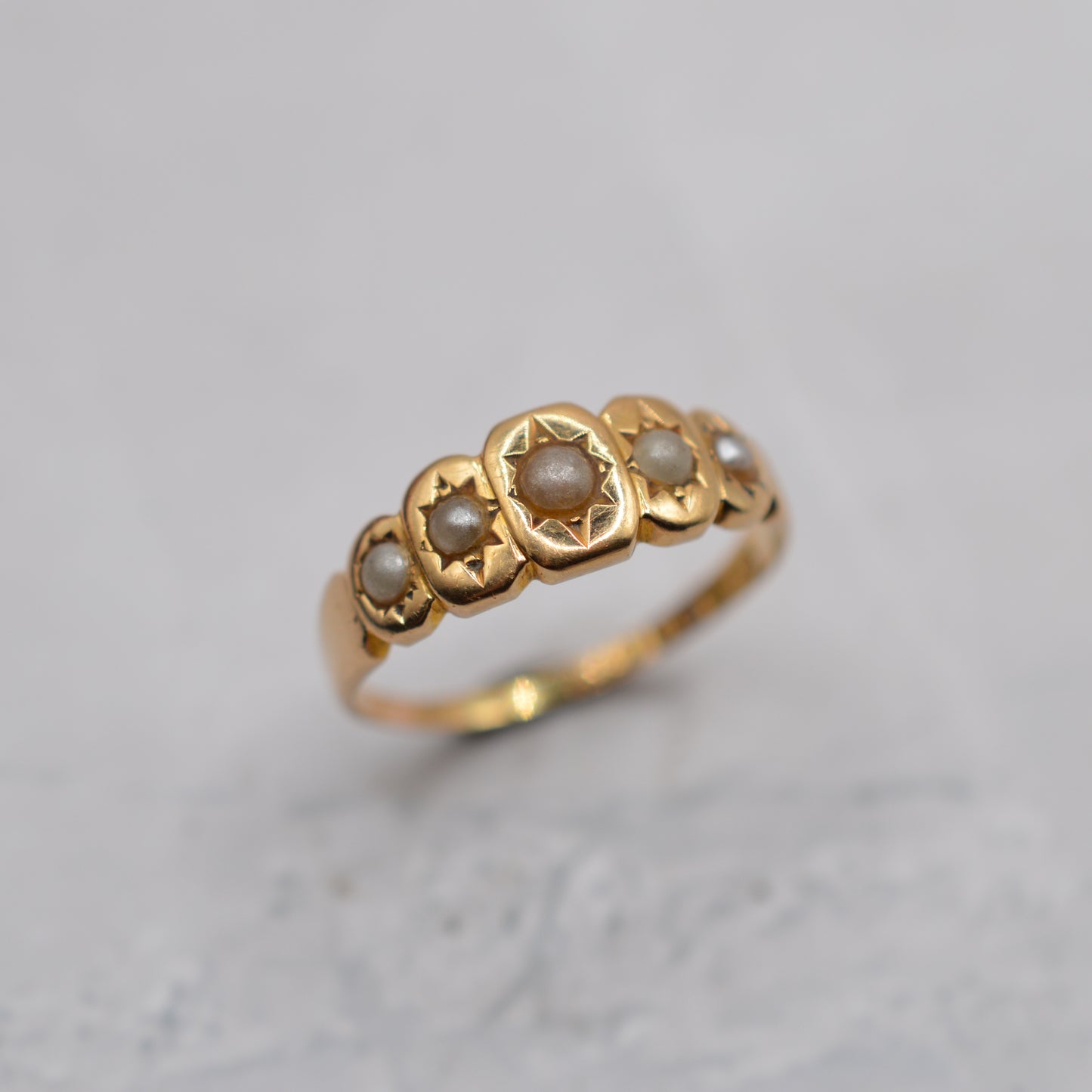 Antique Victorian 15ct Gold Pearl Five-Stone Ring