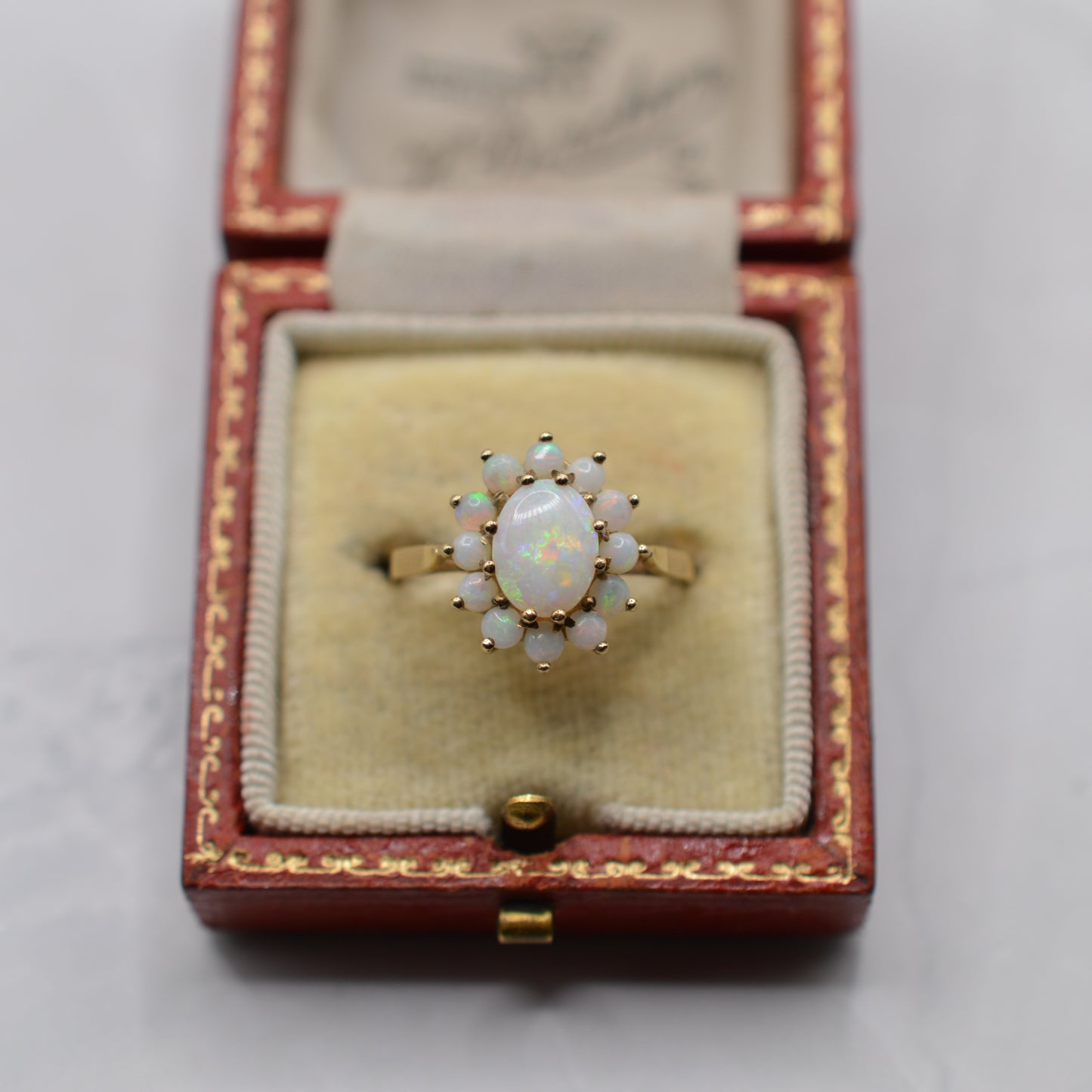 1980s Vintage 9ct Gold Opal Cluster Ring