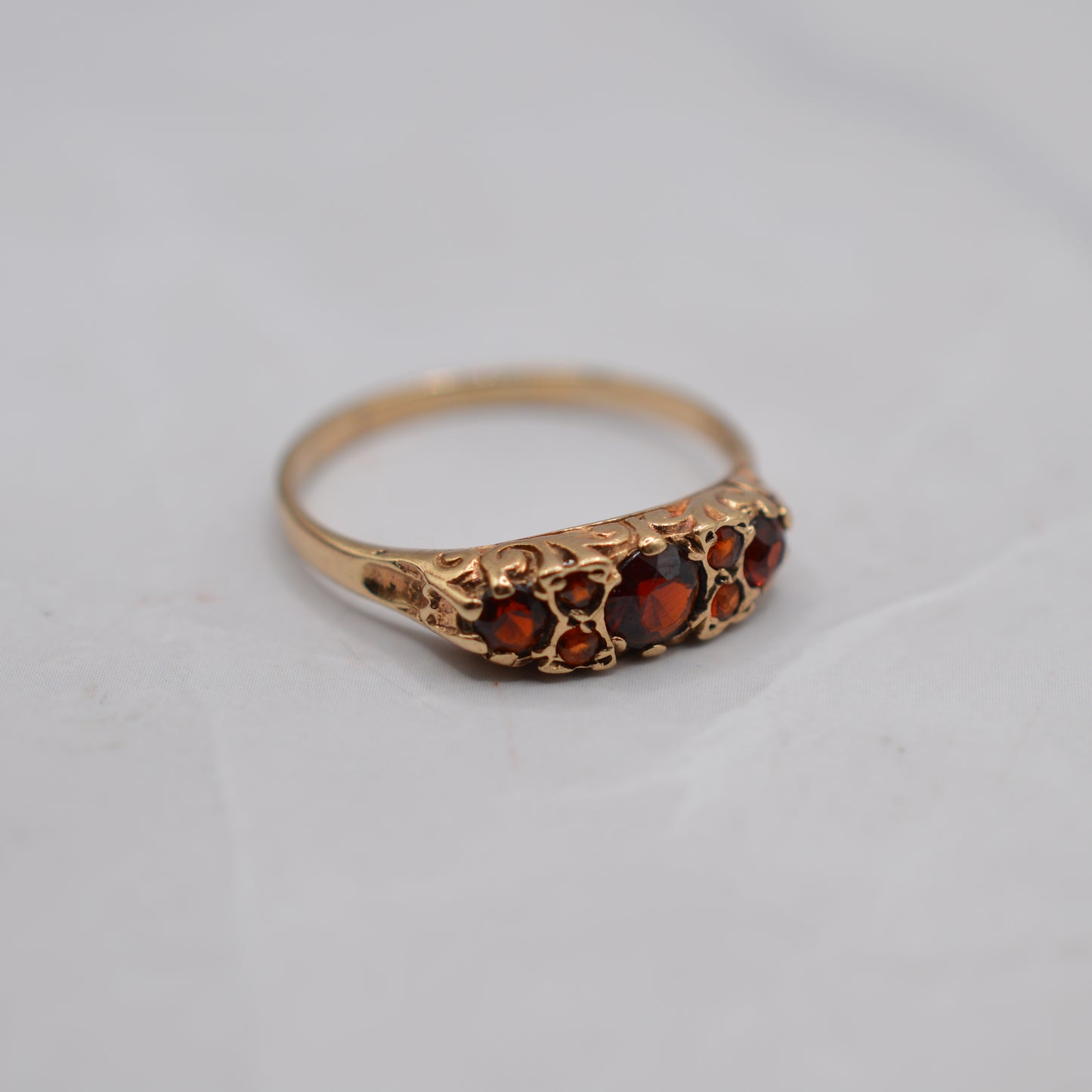 1970s Vintage 9ct Gold Garnet Seven-Stone Ring