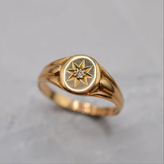 1894 Victorian Antique 18ct Gold Diamond Signet Ring