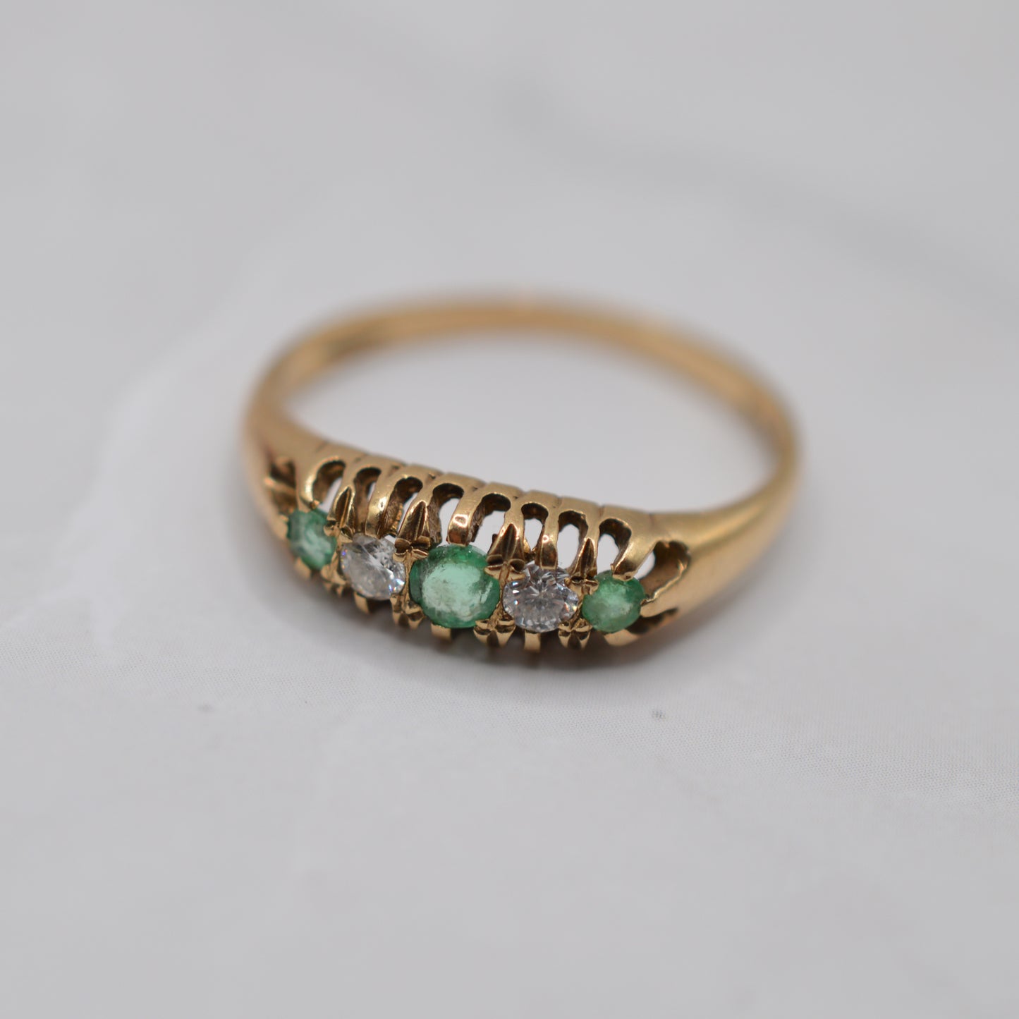 1980s Vintage 9ct Gold Emerald & Diamond Five-Stone Ring