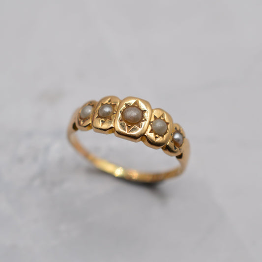 Antique Victorian 15ct Gold Pearl Five-Stone Ring