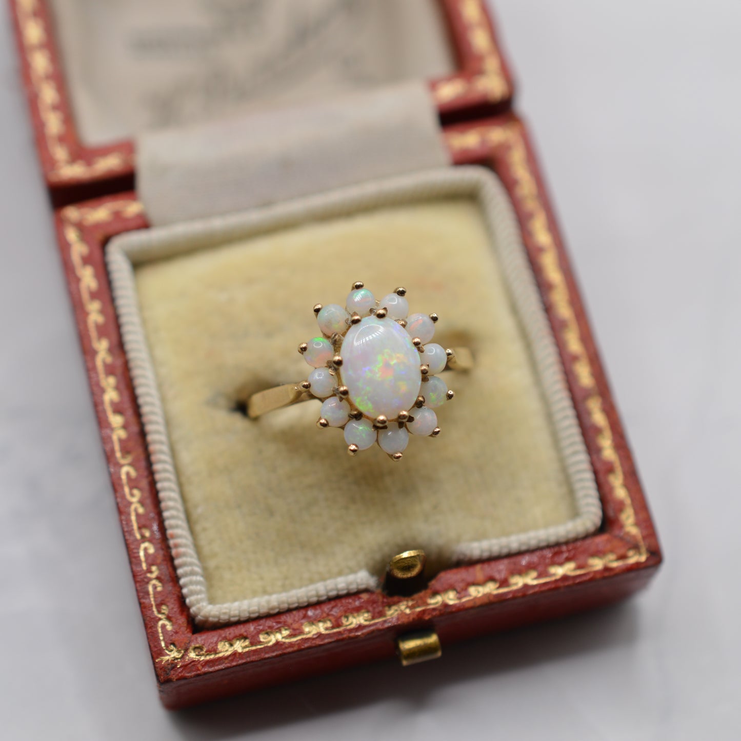 1980s Vintage 9ct Gold Opal Cluster Ring