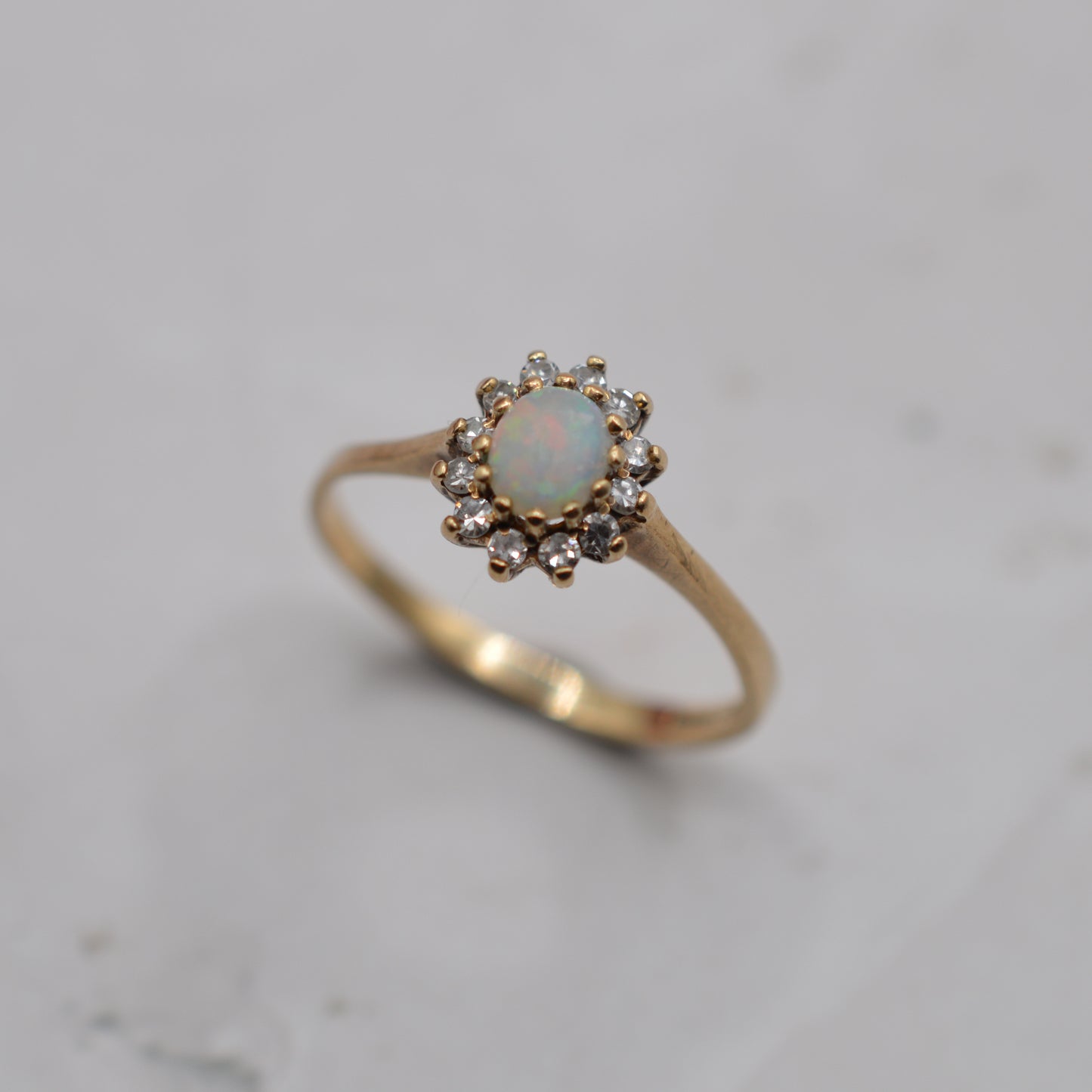 1980s Vintage 9ct Gold Opal & Diamond Cluster Ring