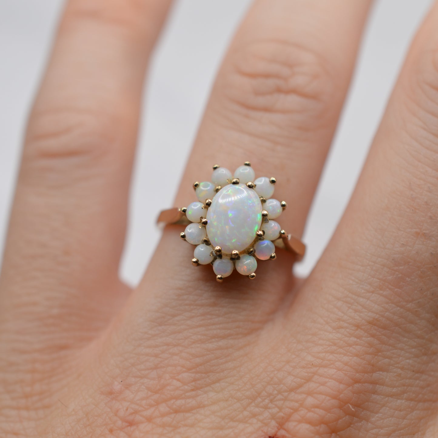 1980s Vintage 9ct Gold Opal Cluster Ring