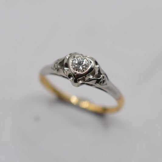 Antique Art Deco 18ct Gold & Platinum Diamond Heart Ring