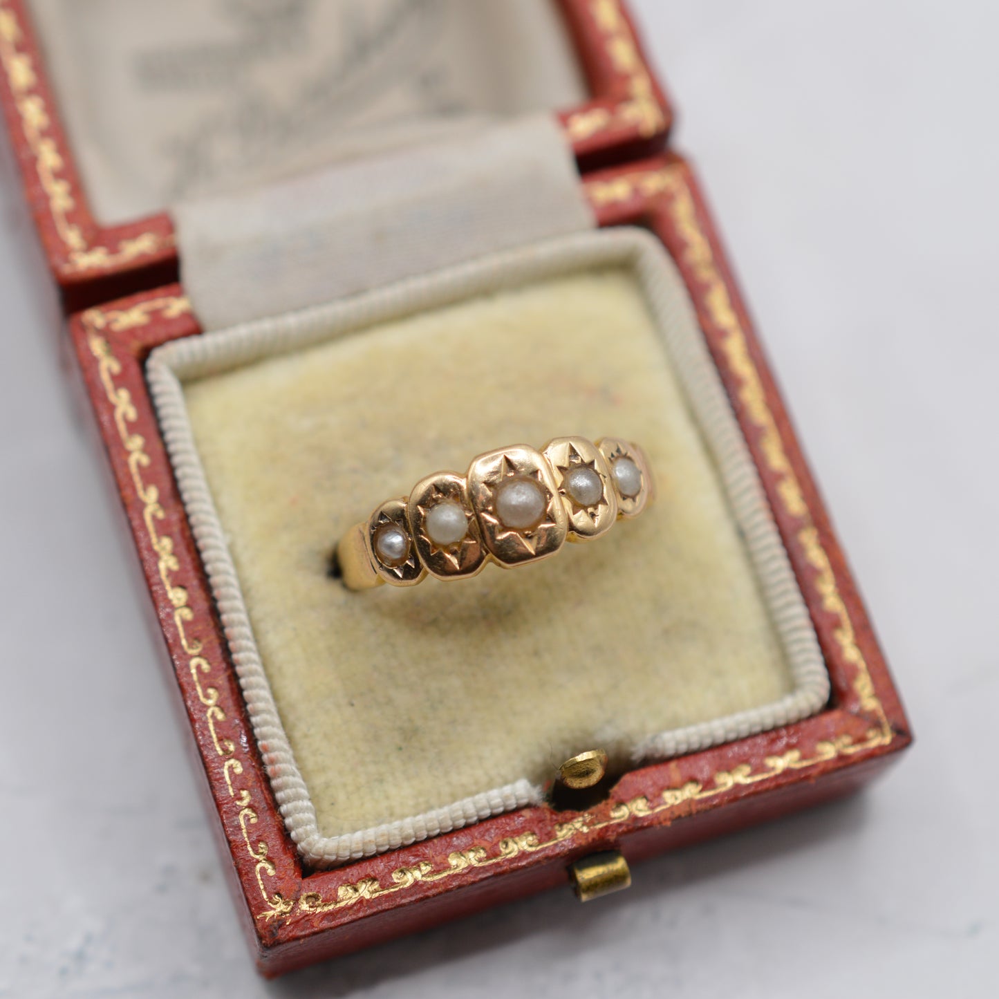 Antique Victorian 15ct Gold Pearl Five-Stone Ring