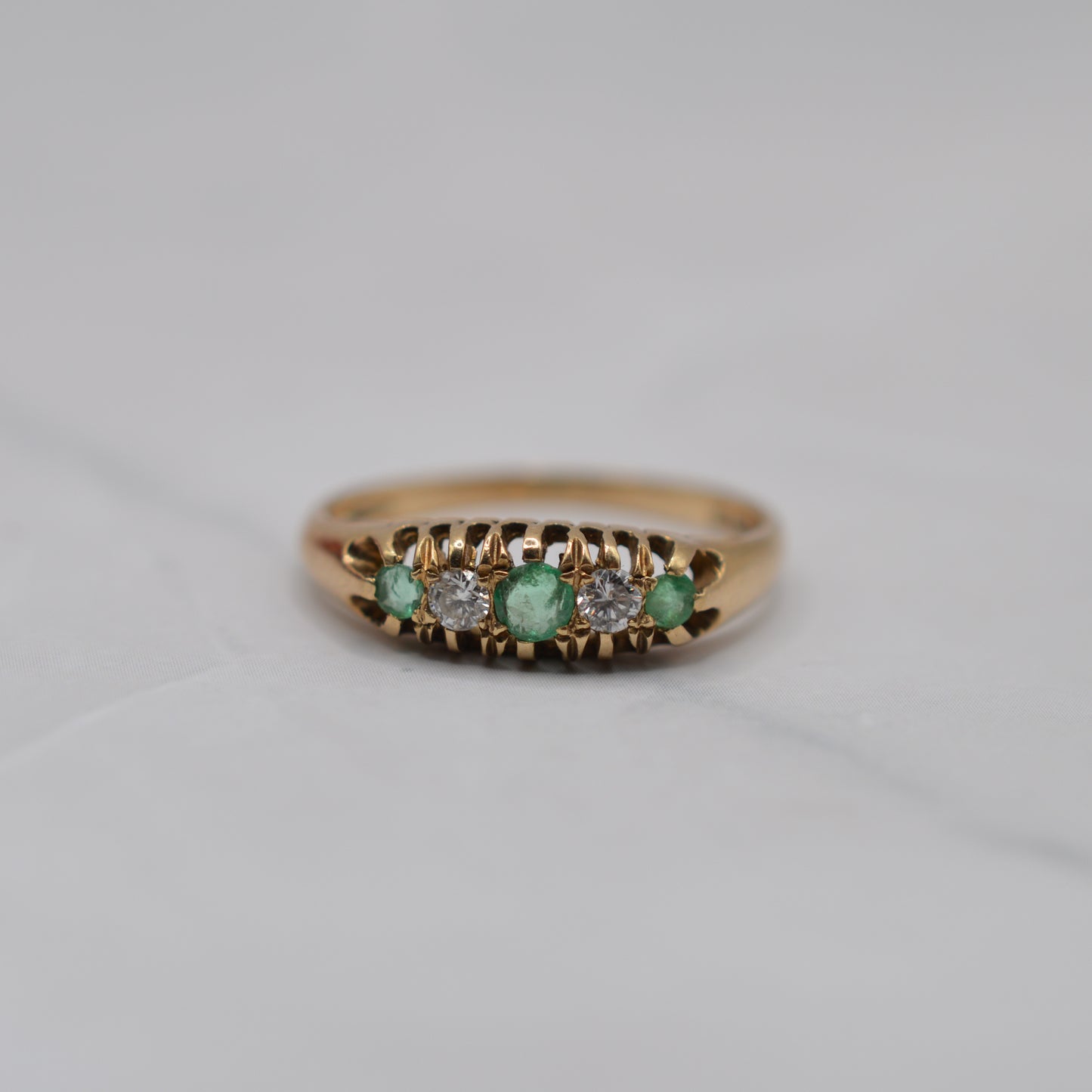 1980s Vintage 9ct Gold Emerald & Diamond Five-Stone Ring