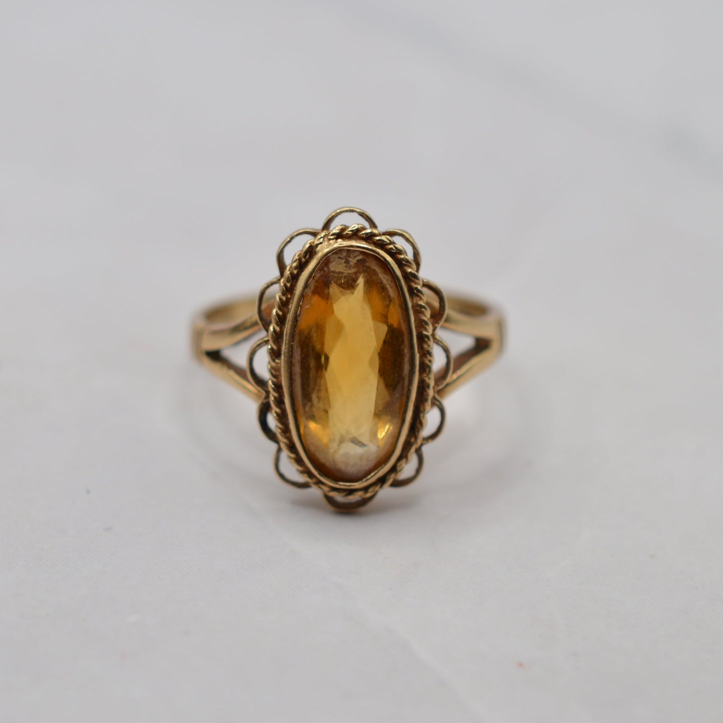 Large Vintage 9ct Gold Citrine Dress Ring