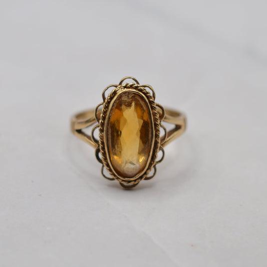 Large Vintage 9ct Gold Citrine Dress Ring