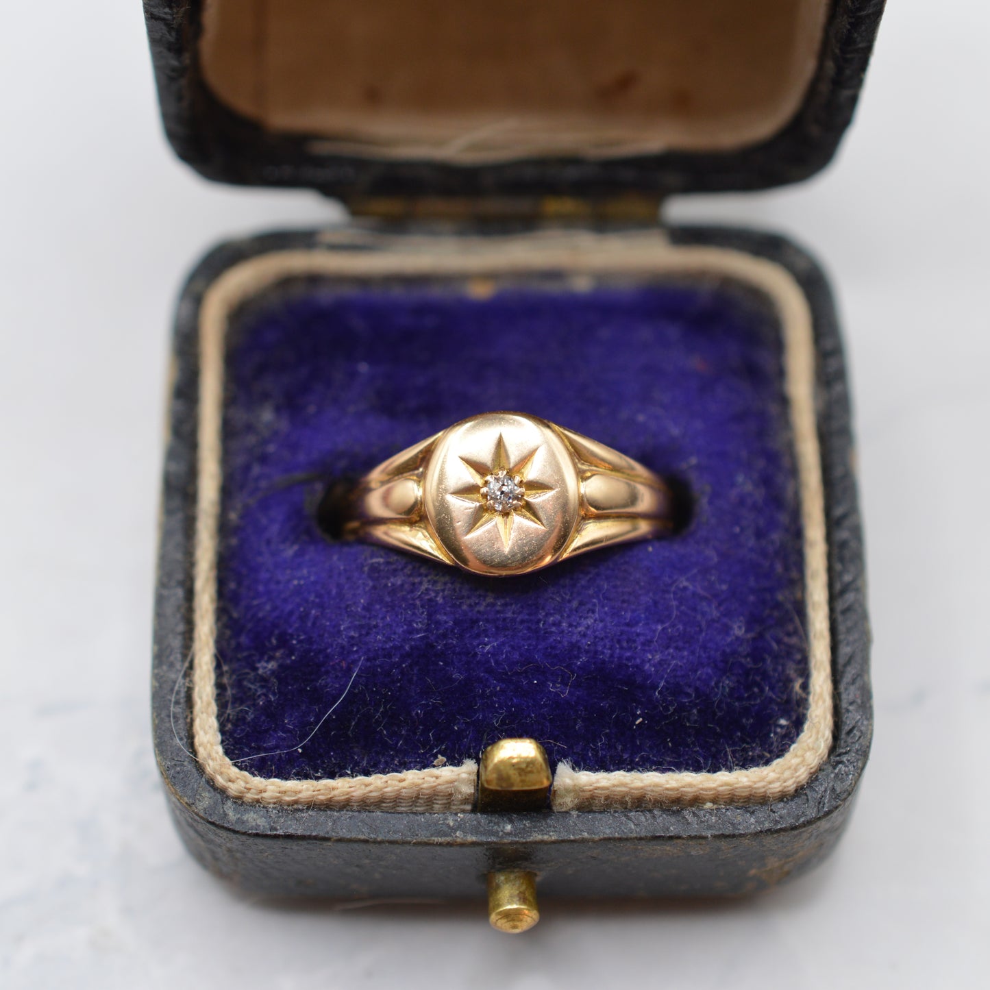 1894 Victorian Antique 18ct Gold Diamond Signet Ring