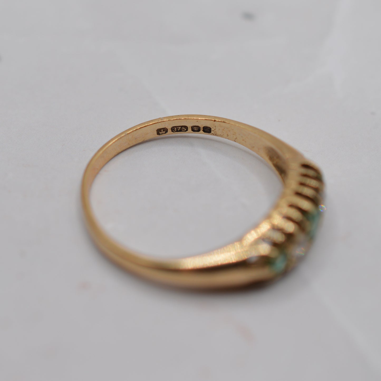 1980s Vintage 9ct Gold Emerald & Diamond Five-Stone Ring