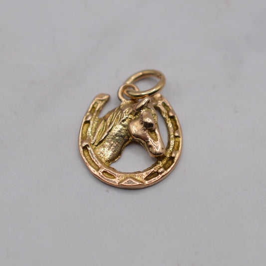 1960s Vintage 9ct Gold Horse & Horseshoe Charm/Pendant