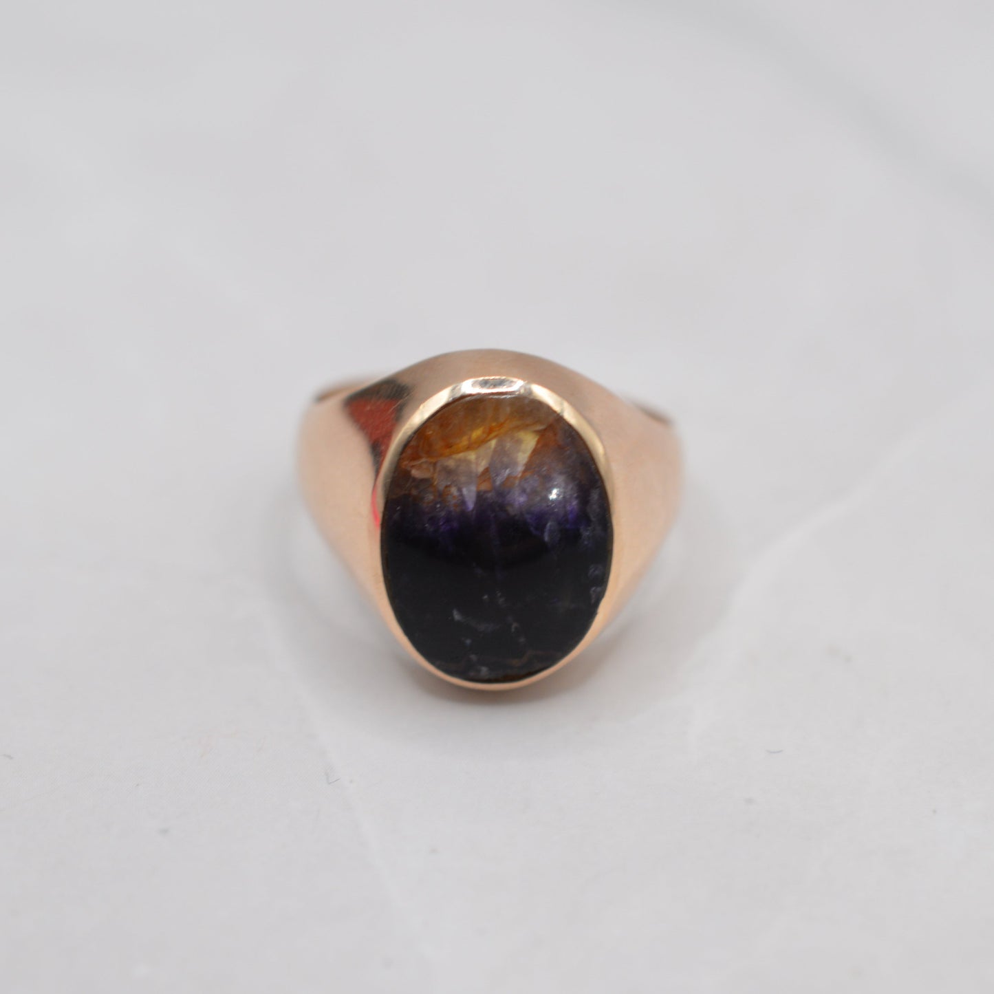 1970s Chunky Vintage 9ct Gold Blue John Signet Ring