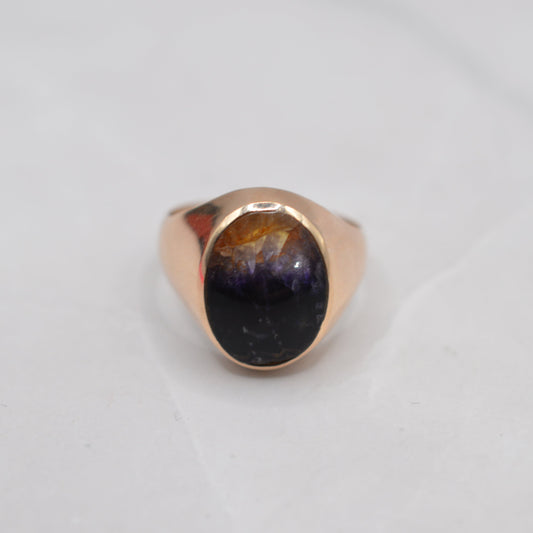 1970s Chunky Vintage 9ct Gold Blue John Signet Ring