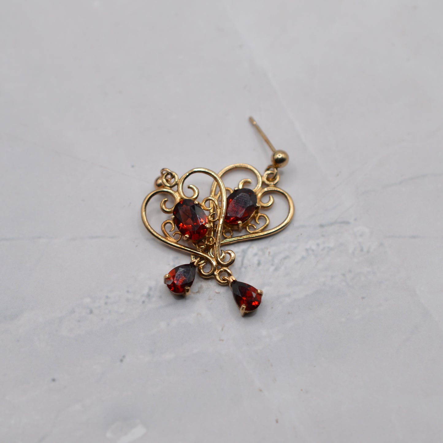 1990s Large 9ct Gold Garnet Openwork Drop Earrings