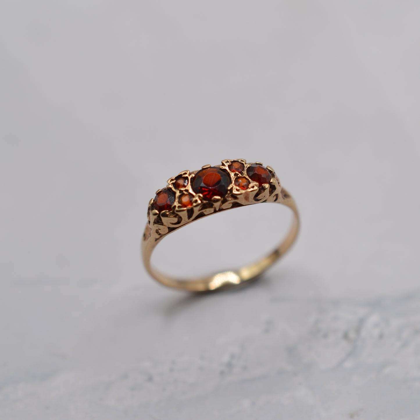1970s Vintage 9ct Gold Garnet Seven-Stone Ring