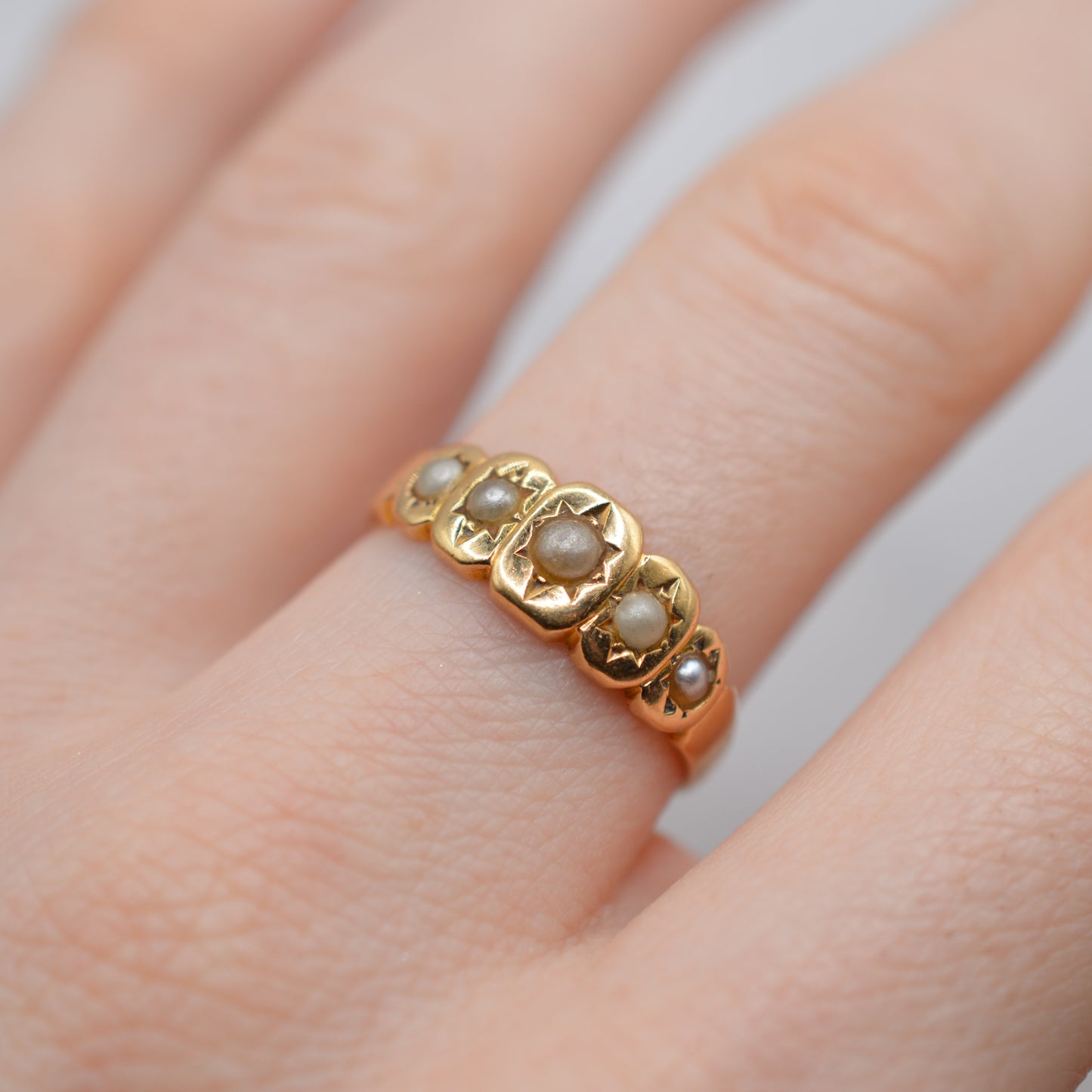 Antique Victorian 15ct Gold Pearl Five-Stone Ring