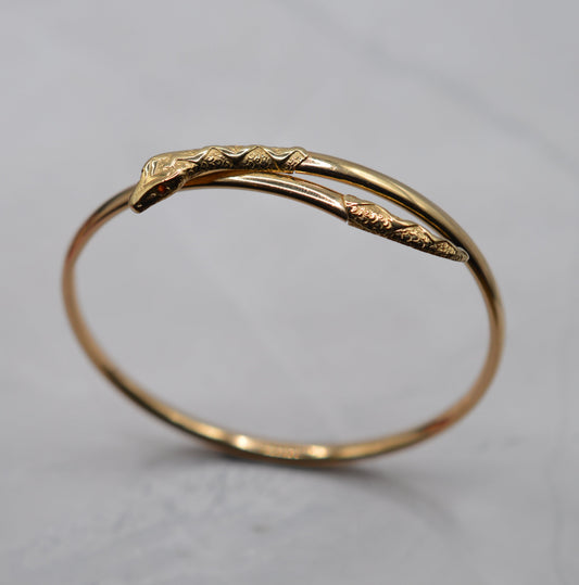 1980s 9ct Gold Garnet Snake Bangle