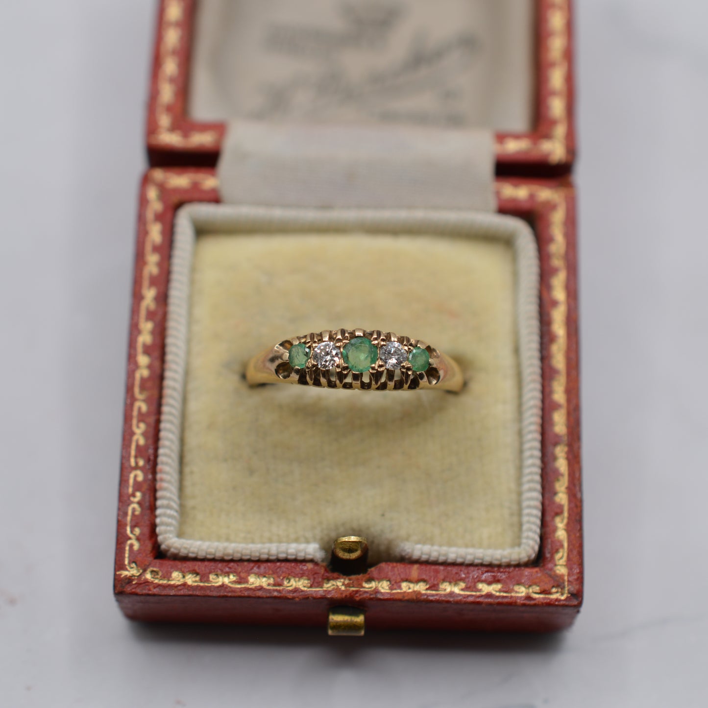 1980s Vintage 9ct Gold Emerald & Diamond Five-Stone Ring