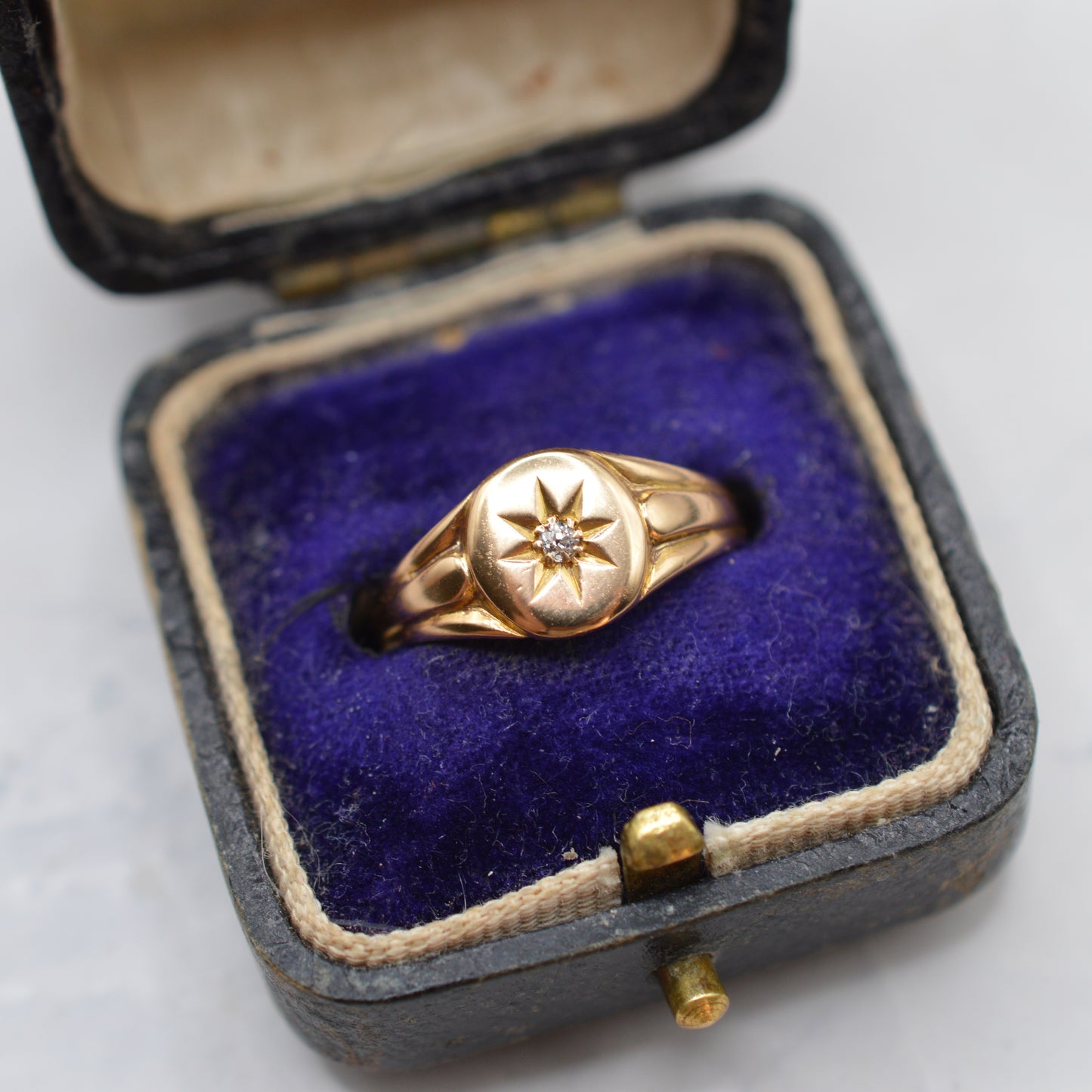 1894 Victorian Antique 18ct Gold Diamond Signet Ring
