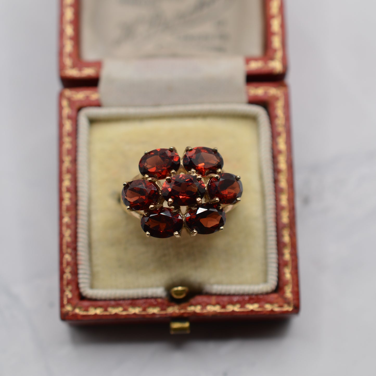 Y2K Chunky 9ct Gold Garnet Cluster Ring