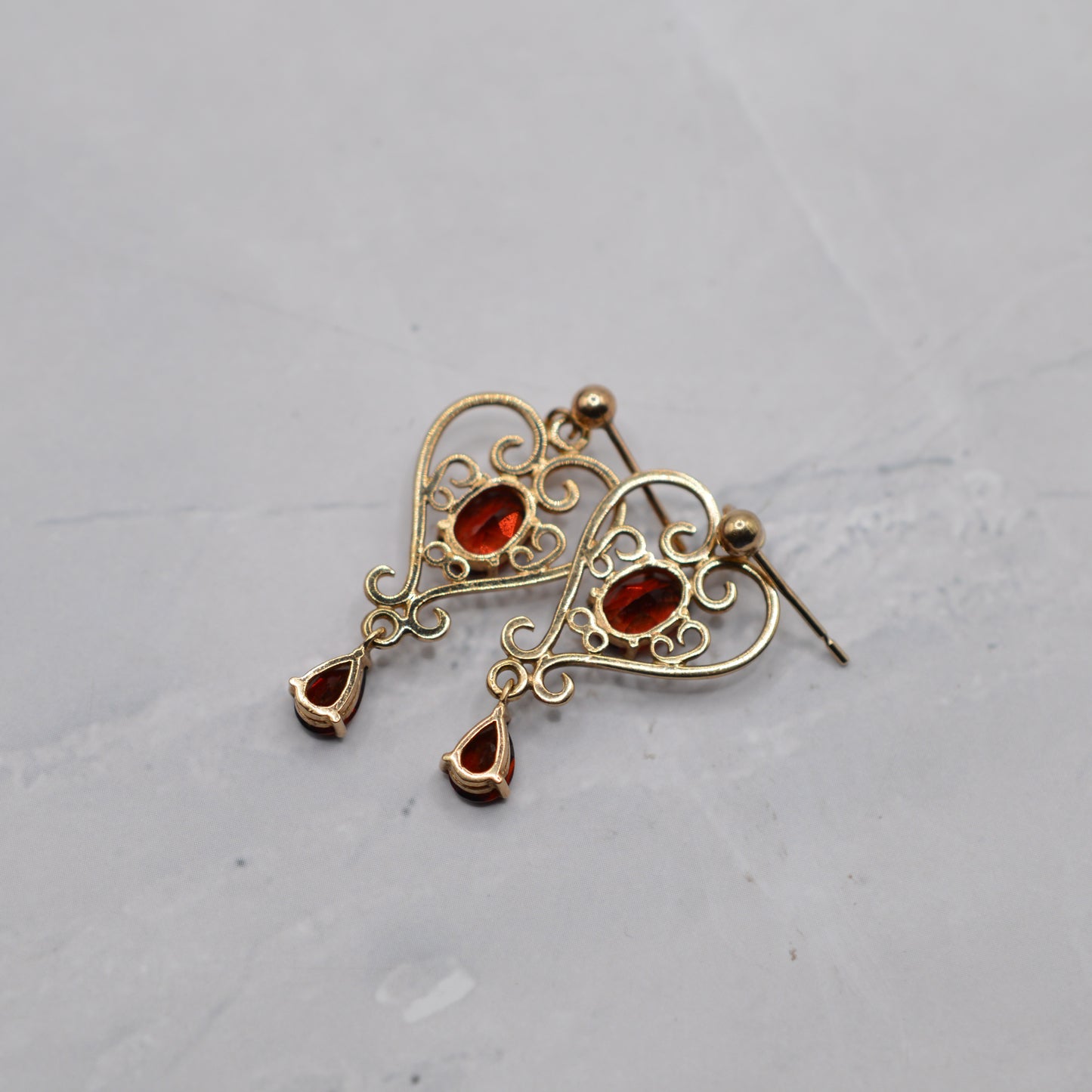 1990s Large 9ct Gold Garnet Openwork Drop Earrings