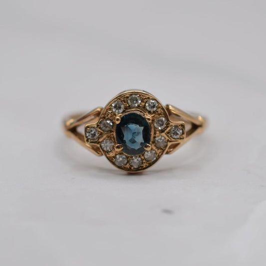 1970s Vintage 9ct Gold Sapphire & Diamond Cluster Ring