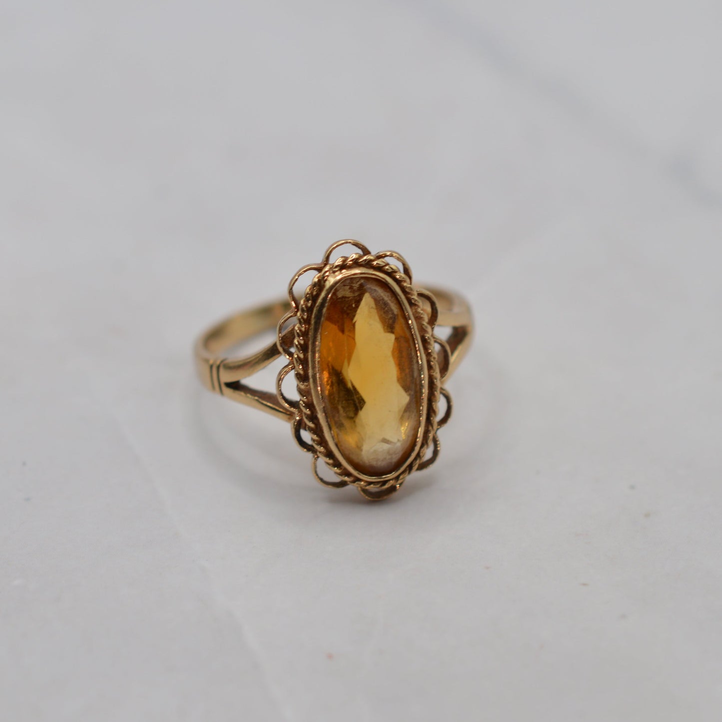 Large Vintage 9ct Gold Citrine Dress Ring